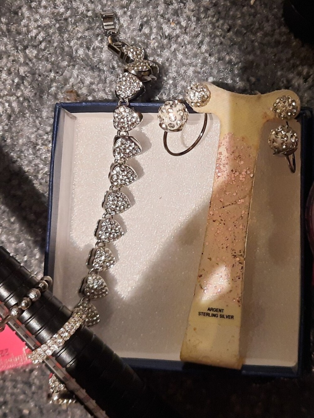 HEART STAINLESS STEEL CUBAN BLINGED OUT TENNIS BRACELET EARRINGS RINGS LOT NWT